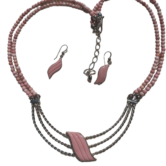 Jay King Jewelry - Jay King DTR mine finds carved Wave Pink Opal Necklace Earrings set 925 rare